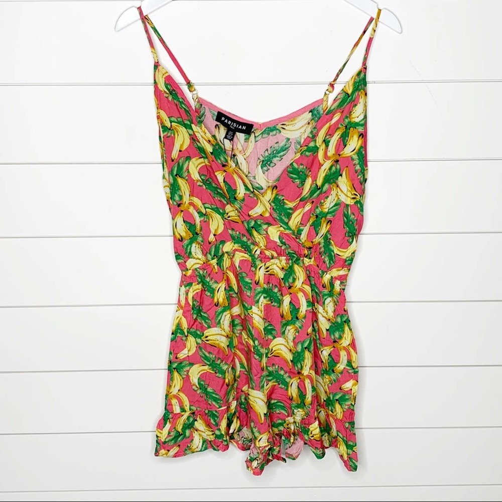 SOLD~ASOS Banana Print V-Neck Ruffle Romper